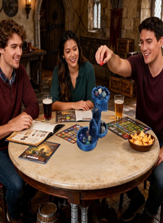 AUSPDICE Dice Rolling Tower and Tray with Spiral Stairs Perfect for Board Game, D&D Dungeons and Dragons, RPG and Pathfinder Role Playing Games (Antique Blue Color) - Image 3